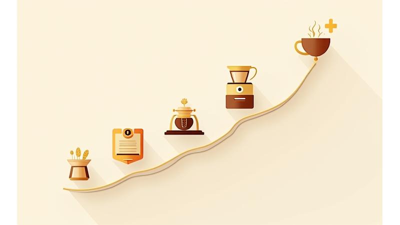 A visual representation of the barista training curriculum, showing a progression from basic brewing tools to advanced espresso machines and latte art examples.