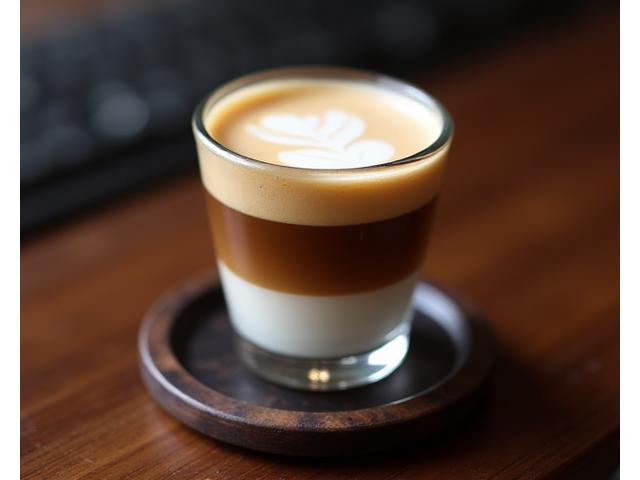 Espresso macchiato in a small glass.