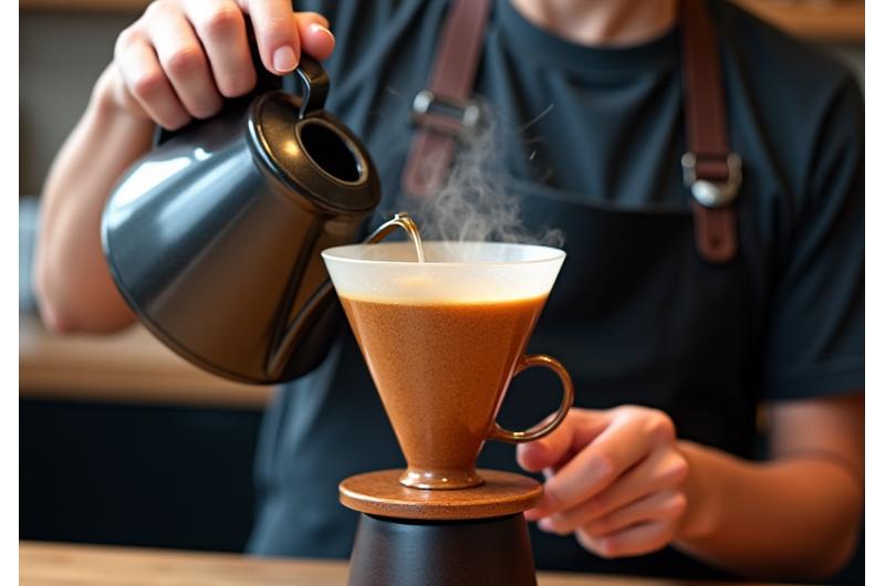 Barista meticulously preparing a pour-over coffee, highlighting the craft.