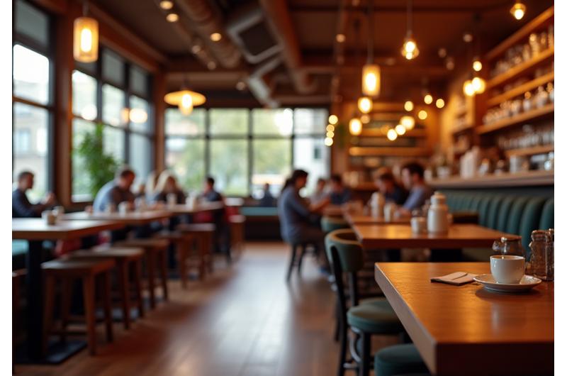 Warm and inviting interior of Hearthwood Roasters cafe with comfortable seating.