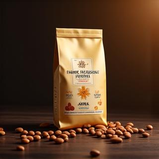 Bag of Brazilian Cerrado Honey process coffee with a golden, honeyed appearance