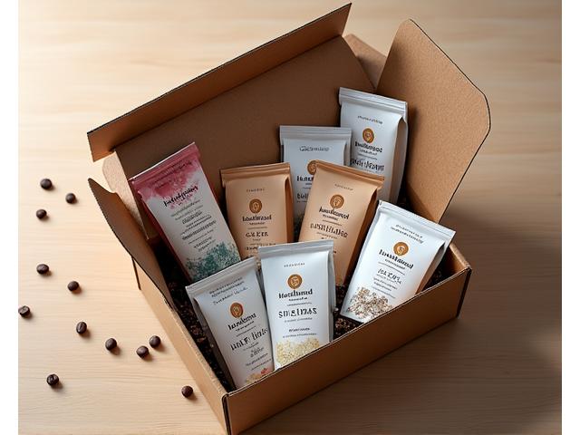 Open subscription box revealing bags of coffee, tasting notes cards, and brewing guides