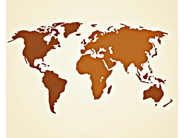 Illustration of a world map highlighting coffee growing regions with connecting lines to show direct trade routes