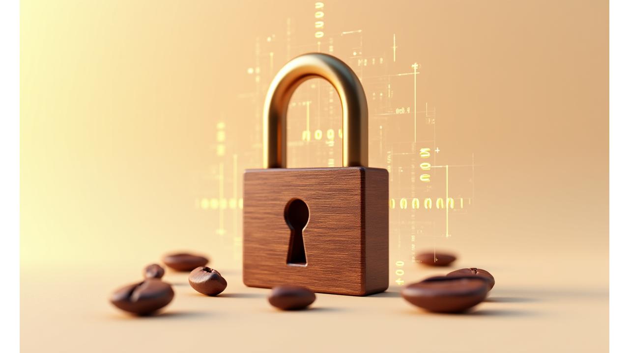 Abstract depiction of digital security with a coffee bean motif, symbolizing data protection